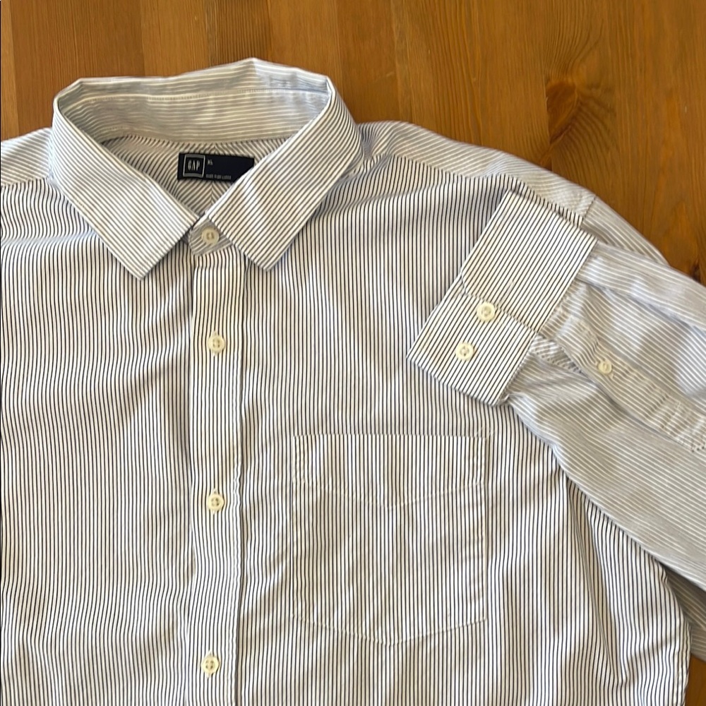 Gap - Mens Blue Striped Long-Sleeved Dress Shirt - XL